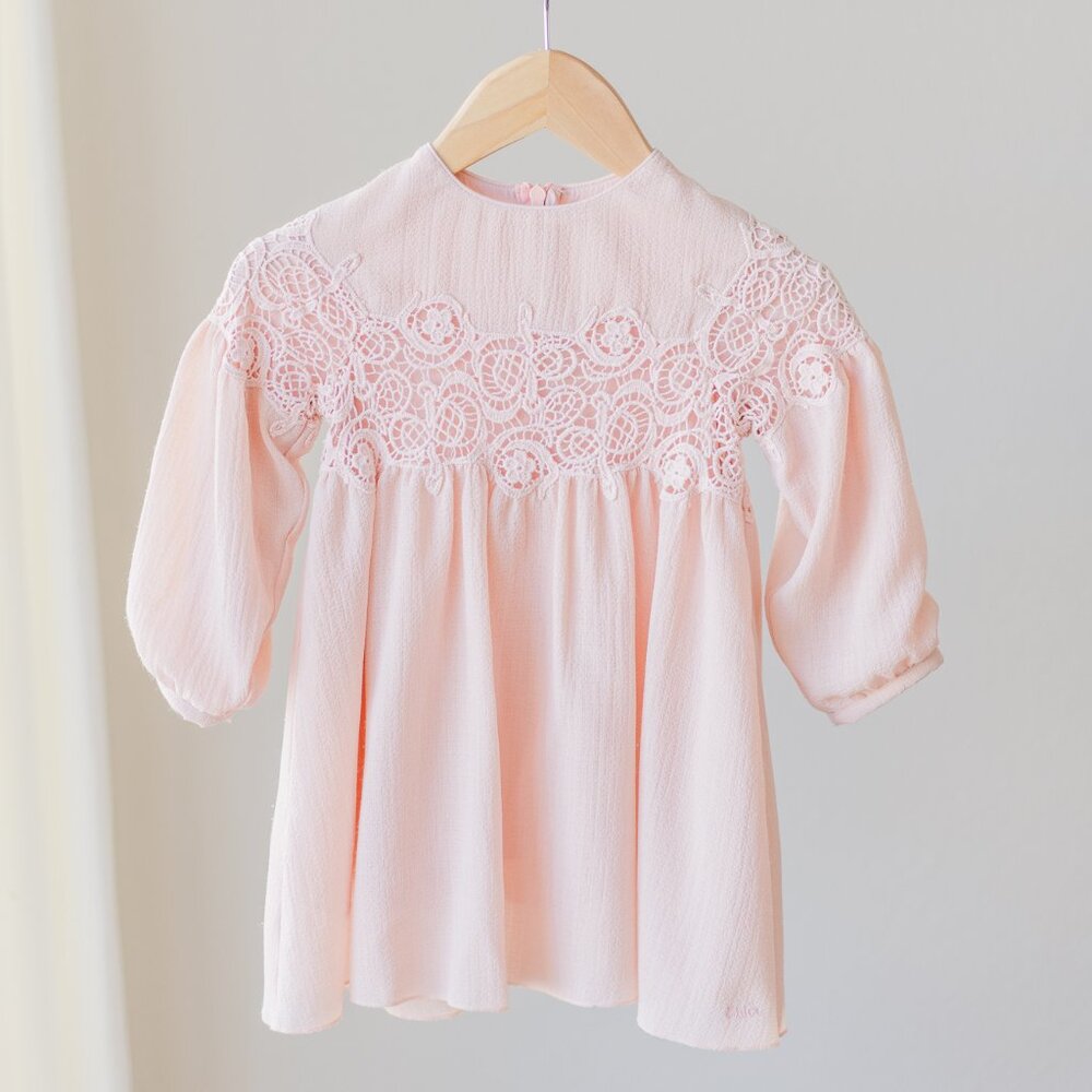 CHLOE Toddler Girl Pink Long Sleeve Embroidered Dress